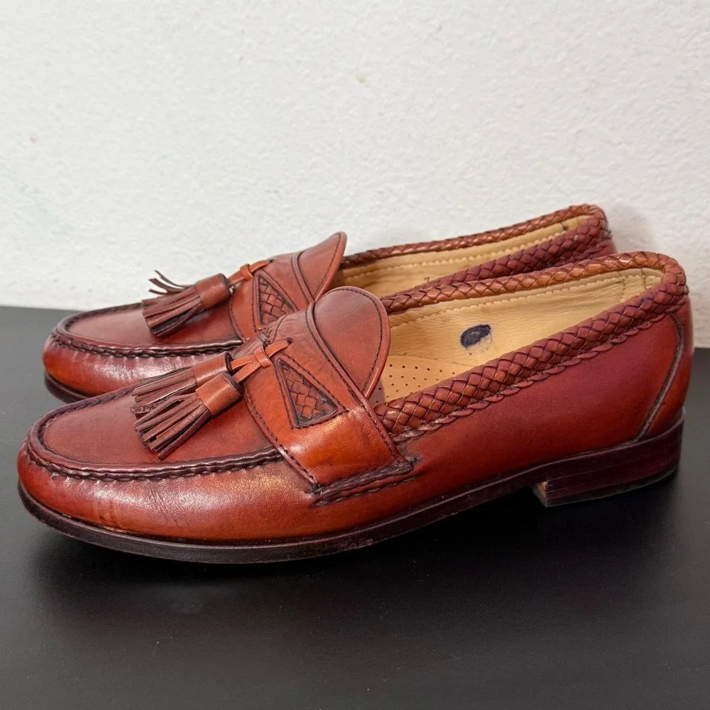 Allen Edmonds Maxfield Tassel Loafers Mens 7 D Woven Braided Leather 47716